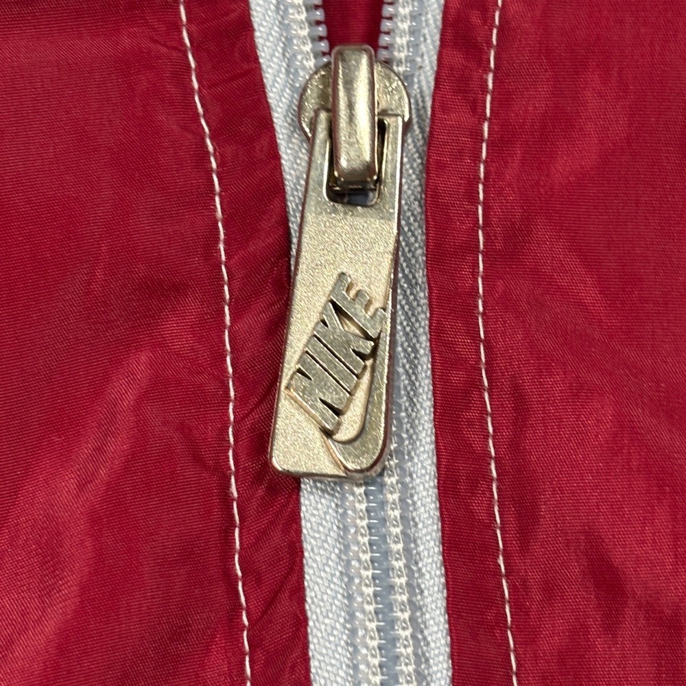 90's Nike Windbreaker Mens Medium Red Grey Vintage Colorblock Hooded Jacket - Picture 6 of 12